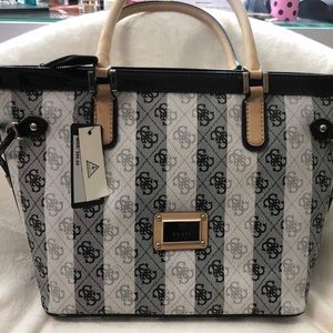 NWT: Guess Satchel - B/W Striped Handbag/Purse